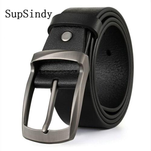 SupSindy Leather Men Belt vintage Alloy Pin Buckle Cowhide Male Waistband Black Luxury Genuine Leather Belts for Men Top quality