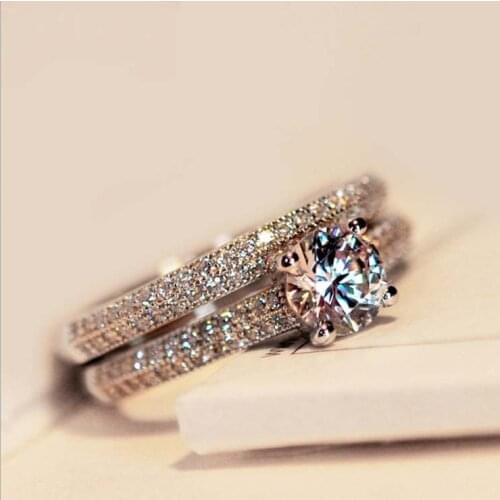 Luxury Female White Zircon Ring Bridal Ring Set Fashion Wedding Ring Jewelry Promise Love Ring Is Suitable for Women