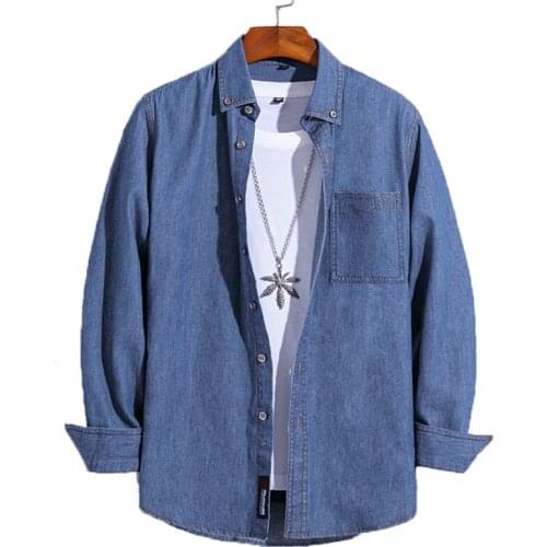 100% Cotton Denim Shirt Men Full Sleeve Thin Casual Regular Fit males leisure Overshirts for Men Soft Comfortable New pocket top