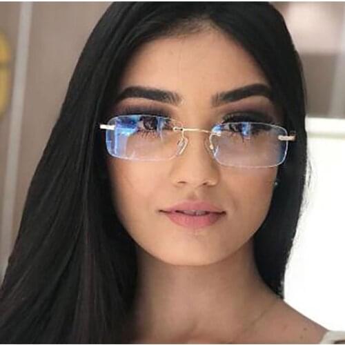 Rimless Rectangular Clear Lens Sunglasses Women Men Fashion Brand Designer UV400 Protection Small Shades zonnebril dames