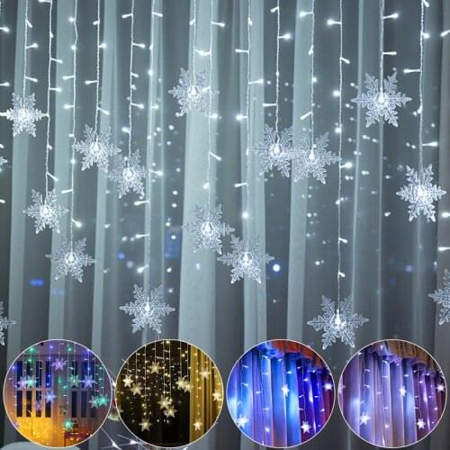 3.5M LED String Lights Flash Curtain Icicle Droop 0.4-0.6M Snowflake Fairy Lights Christmas New Year Room Window Lights Decor