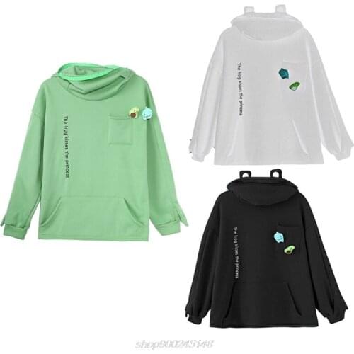 Unisex Long Sleeve Oversized Sweatshirt Harajuku Cute Frog Eyes Hoodies Letters Stuffed Toys Decor Tunic Pocket F08 21 Dropship