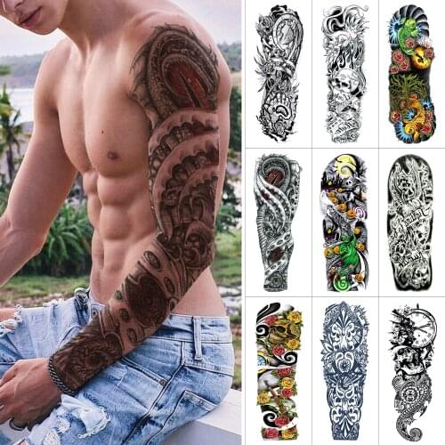 Temporary Tattoo sticker Full Arm Fake Tattoo Flower skull pumpkin lamp Tattoo Body Paint Waterproof Transfer Sleeve Fake Tattoo