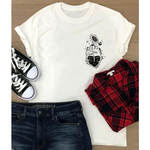 Heart is full of beauty Sunflower t-shirt funny women graphic 100% Cotton Fashion aesthetic grunge unisex casual tee top tshirts