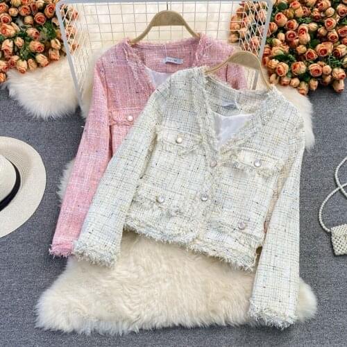 Autumn Winter New Fashion Vintage Tweed Jacket Coat Women Korean Sweet Slim Woolen Coats Casual Outwear Crop Top Chaqueta Mujer