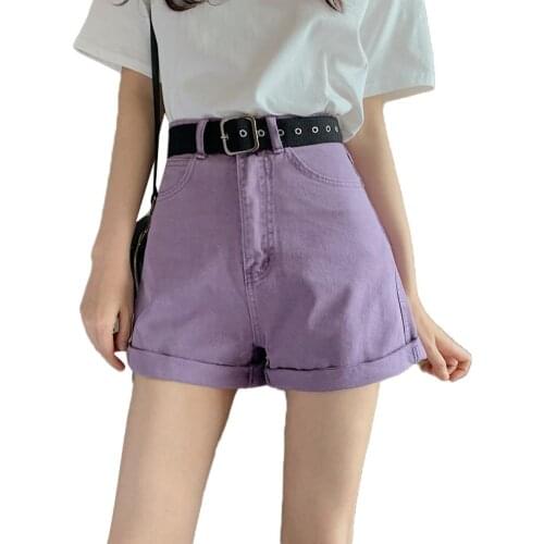 Women Loose High Waist Wide Leg Shorts Summer Roll Hem Pockets Shorts with Belt female