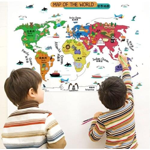 Animal world map wall sticker PVC material DIY wall decal For Living room Children room kindergarten decoration sticker