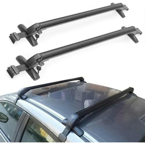 2PC Universal Black Vehicle Car Roof Mounting Rack Rail Bar Aluminum Luggage Carrier with Lock Top Car Rack
