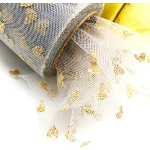 2yards/lots Bronzing Powder Heart Shape Printed Organza Ribbon for DIY Hair Materials Gift Box Packing
