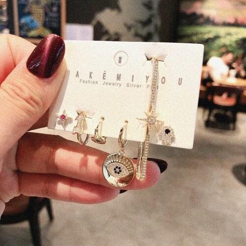 2021 Inlaid With Shining Purple Zircon Tiger Eye Ear Bone Clip Earrings Arrow Earrings Temperament 6Pcs/Set Charm Women Jewelry