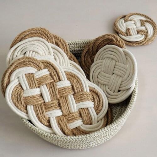 2021 Fashion Elegant Hand-woven Heat Insulation Placemats Twine Woven Coasters Boho Style Kitchen Tools For Home Restaurant
