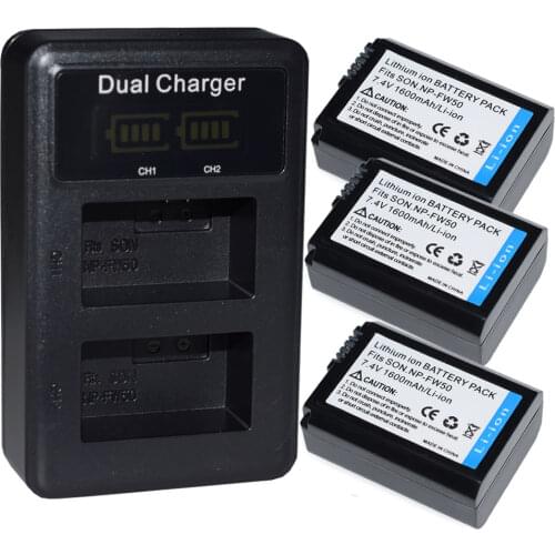 3x Battery + LCD Charger FOR Sony NP-FW50 W Series Alpha A33 A35 A37 A55 NEX 3 5 6 7