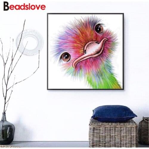 5D Diy Diamond Embroidery Cute Ostrich Full Diamond Mosaic With Square Round Rhinestones Animal Picture Diamond Art