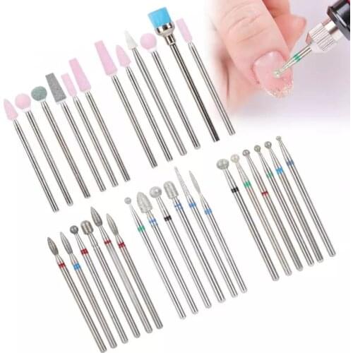 6pcs/pack Stainless Steel Diamond Nail Drill Milling Nail Drill Bits Cuticle Cutter for Removing Nail Gel Polish Manicure Tools
