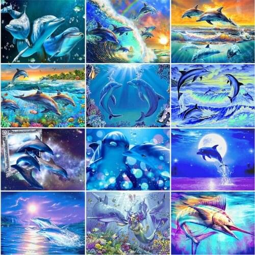 5D DIY Diamond Painting Full Square Animal Dolphin Diamond Embroidery Painting Cross Stitch Kit Home Decoration Rhinestone Gift