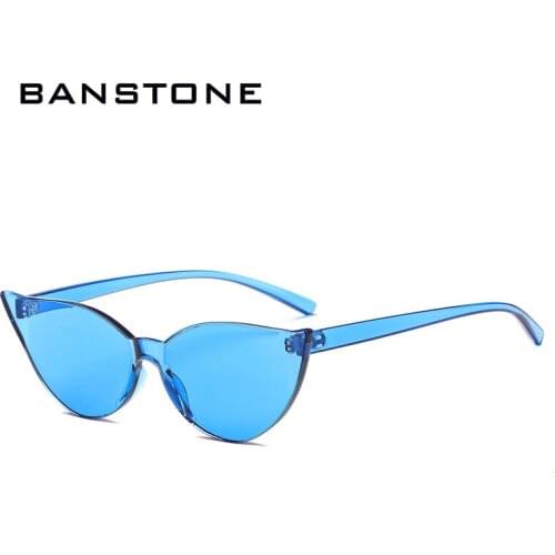 BANSTONE Vintage Cat Eye Sunglasses Women Brand Designer Rimless Sun Glasses Retro Red Eyewear Narrow Glasses UV400