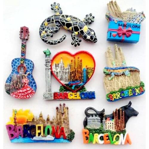 Barcelona Gecko Guitar Building 3D Resin Fridge Magnets Spain Tourism Souvenirs Collection Refrigerator Magnetic Stickers