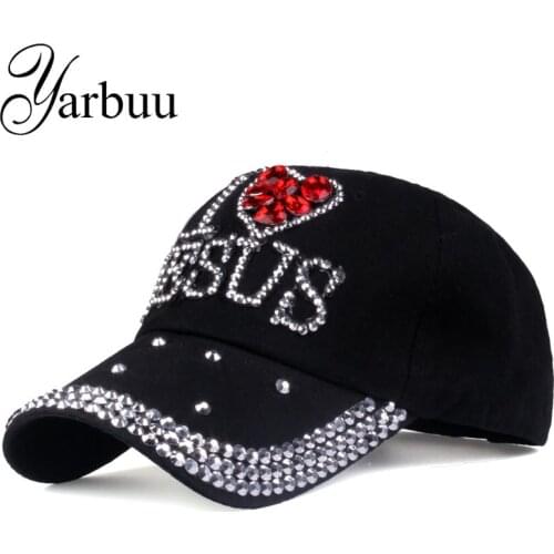 [YARBUU] Baseball caps 2017 fashion high quality hat For women JESUS letter adjustable cotton cap rhinestone Denim cap hat