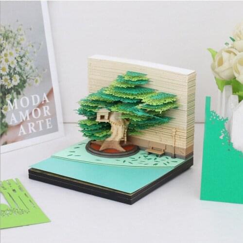 Omoshiroi Block 3D Memo Pads Novelty Sakura Tree House New Year Christmas Gift Three-dimensional Note Paper Sculpture Castle