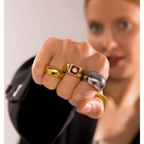 Oversize Big Rhinestone Thick Rings For Women Geometric Simple Punk Rock Gold Metal Chunky Stacking Rings Female Party Jewelry