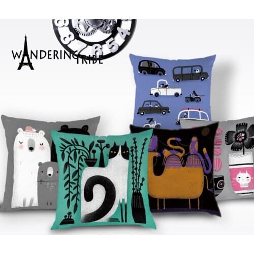 Cartoon Monkey Throw Pillow Case Animal Dog Cushion Cover Nordic Cat Bear Custom Cushions Home Decor Sofa Pillows Covers Kissen