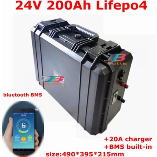 Waterproof IP67 suitcase 24v 200ah LiFepo4 battery for fishing boat Fifth Wheelers solar system Leisure Yachts +20A Charger