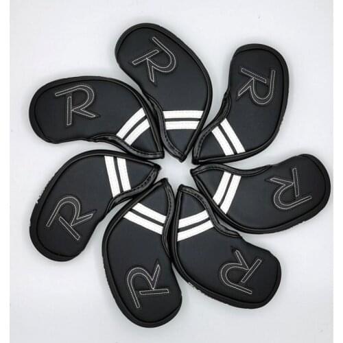 BLACK R Golf Iron Headcover With Magnetic Design PU Golf Iron Club Covers #4-9P