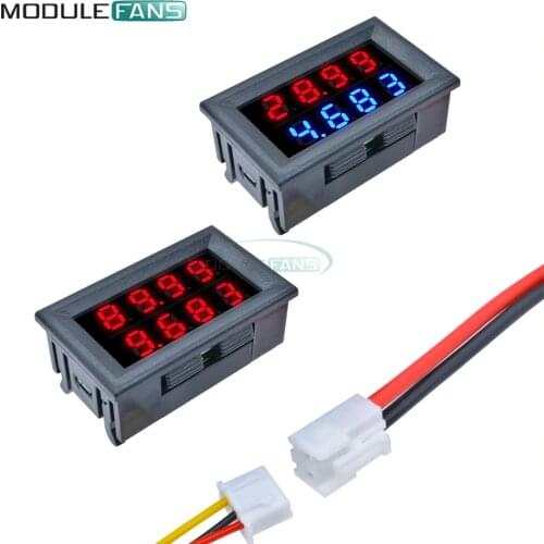 DC 100V/200V 10A Digital Voltmeter Ammeter 5 Wires Voltage Current Meter Power Supply Red Blue LED Dual Display 4 Bit 0.28 Inch