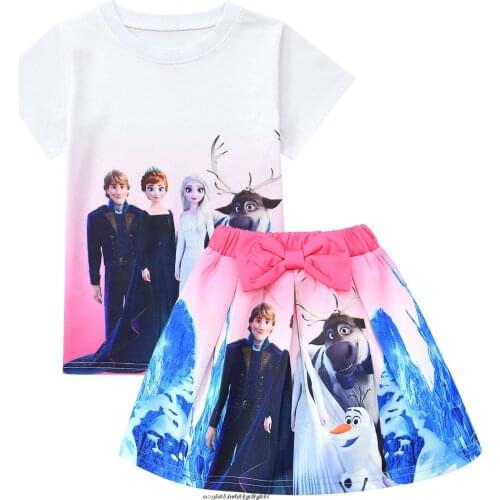 Kids elsa Clothes Set Cartoon Cute Party Dress for Girls Childrens Clothing Princess Dresses Cotton T-shirt+skirt Bag Sets