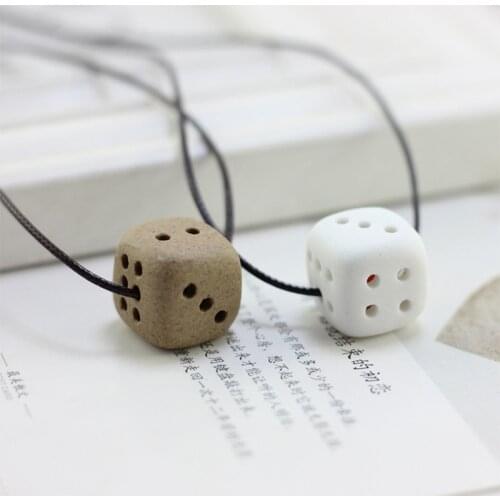 Long Braided Rope Chains Female Necklace Black Brown Color Dice Pendant Charm Chokers For Women Men Sweater Jewelry Accessories