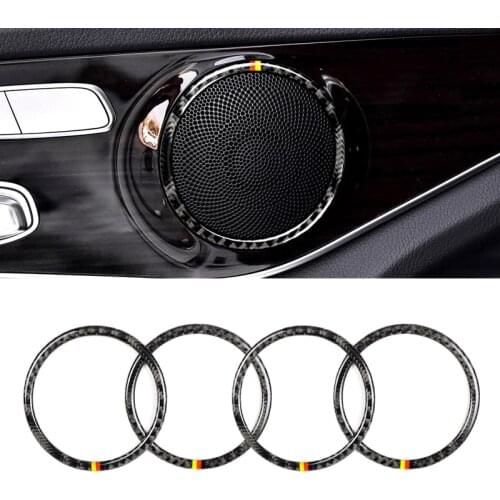 For Mercedes Benz W205 C180 C200 C300 GLC260 4pcs Carbon Fiber Car Door Speaker Ring Loudspeaker Sticker Decor Trim