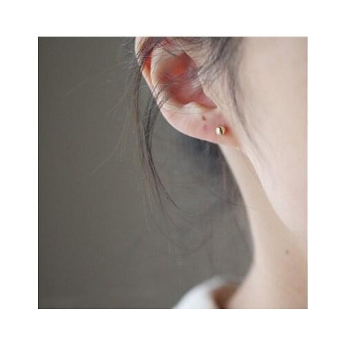 9k solid gold ball sphere cartilage round screw back Stud earring Dainty minimalist simple minimal styles jewelry chic