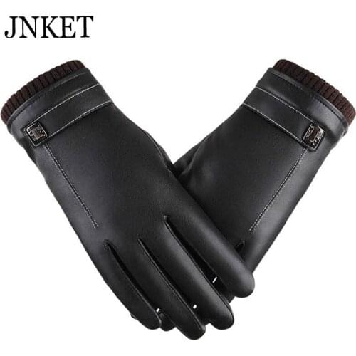 JNKET Womens PU Leather Gloves Touch Screen Gloves Winter Couples Gloves Thicker Warm Coral Velvet Driving Gloves Windproof