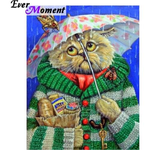 Ever Moment Diamond Painting Home Decoration Picture Of Rhinestone Cat Sweater Rainy Square Drill Diamond Embroidery ASF1853
