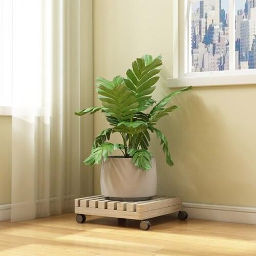 Indoor Multi-layer Solid Flower Pot Balcony Shelf Removable Wooden Trolley Wood User-friendly Design Square Planter Caddies