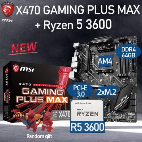AM4 MSI X470 GAMING PLUS MAX Motherboard Set+ AMD Kit Ryzen 5 3600 Combo DDR4 64Gb M.2 PCI-E 3.0 X470 Placa-mãe Kit Desktop X470