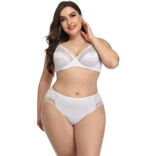 DOIB Lace Bra Brief Set Plus Size Unlined Push Up Large Size Bra+Brief Set Female Brassiere Underwear Suit 90C 95C 100C 105C