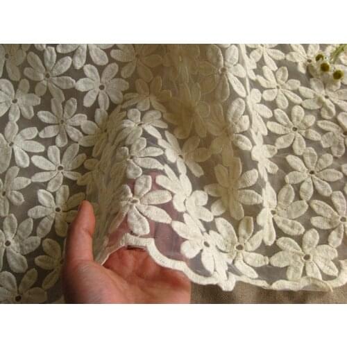 Retre Ivory Floral Organza Lace Embroidered Lace Fabric for Curtain Dress Clothing