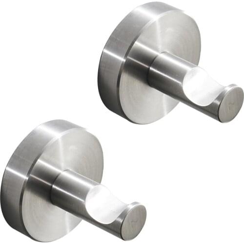 Leyden Brushed Finish Towel Hooks Round Base SUS304 Stainless Steel,Heavy Duty Silver Coat Robe Hanger Wall Mounted Set Of 2