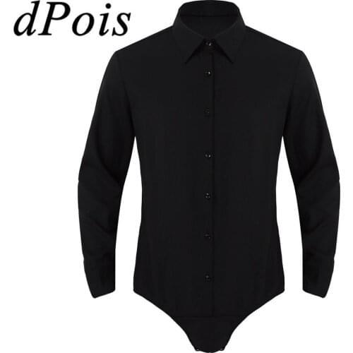Mens Shirts Long Sleeves Sexy Male Gay One-piece Button Down Solid Color Business Casual Bodysuit Shirt Tops Man Shirts Top