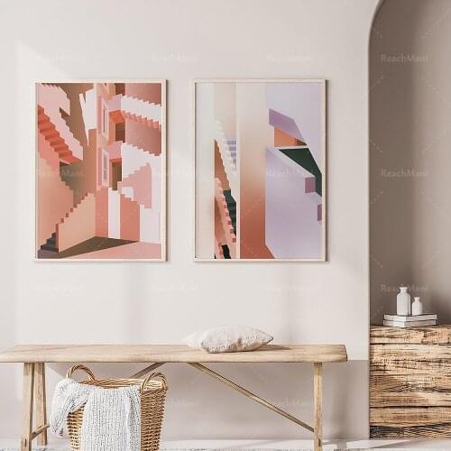 Muralla Roja Art Print Set | Spain Bofill Modern Architecture | Graphic Illustration Abstract Print | Minimalism | Pink Gallery