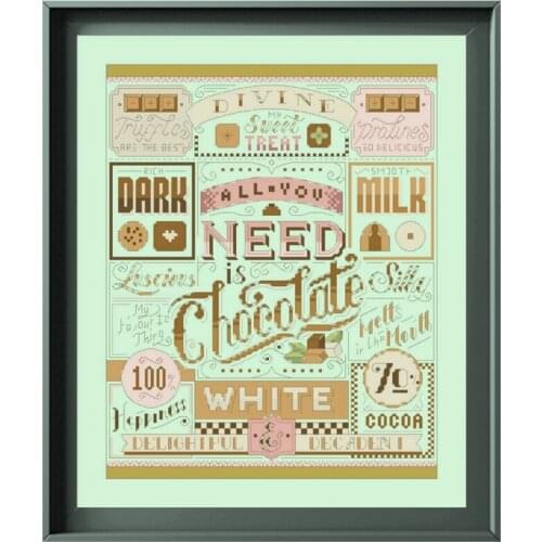 Chocolate cross stitch kits word pattern aida fabric 14ct light green canvas cotton thread embroidery kits DIY craft set