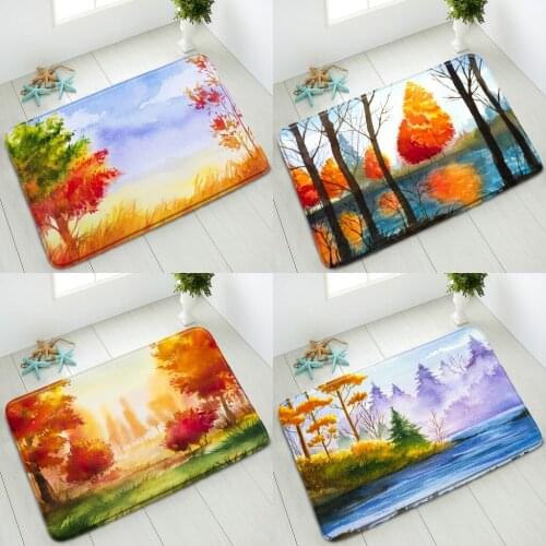 Anti-Slip Bath Mat Oil Painting Autumn Landscape Bedroom Kitchen Living Room Doormat Home Carpet Welcome Mat Flannel Washable