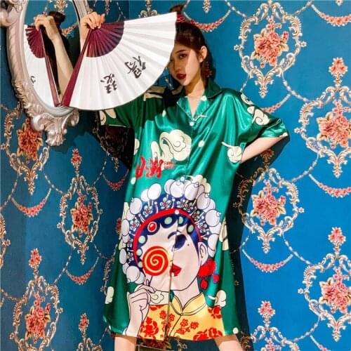 Shirt-style nightdress retro Chinese style female pijamas personality lapel loose dress short-sleeved home service underwea