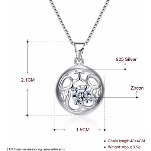 NEW Hollow Round Shape With Big AAA Zircon Simple Fashion Trendy Plating White Gold 925 Pure Silver Necklace For Woman
