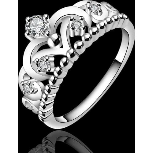 New 925 Sterling Silver Rings For Women fine crystal classic crown Fashion Party Gifts Girl student luxury Charm wedding Jewelry