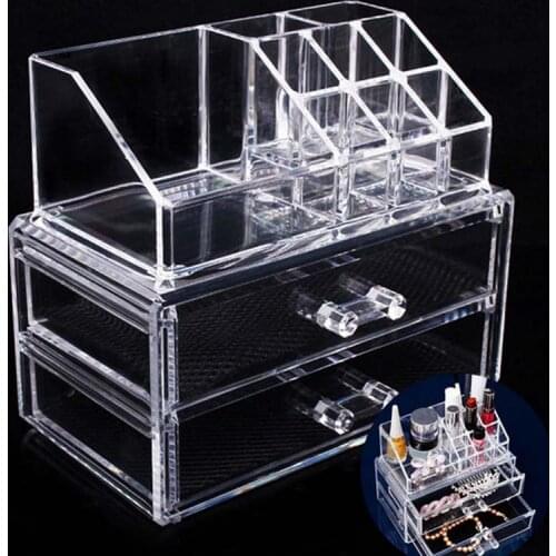 2018 NEW Cosmetic Organizer 2-layer Drawers Acrilico Desk Jewelry Organizer Acrylic Makeup Organizer Arrangement Storage Box