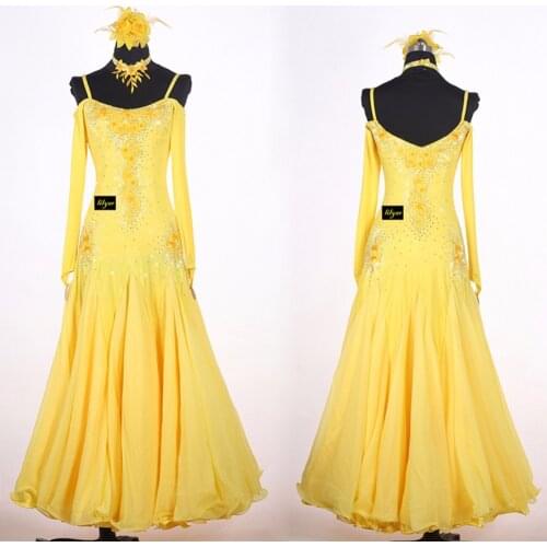 Latin Ballroom Dancing Competition Dresses For Ladies Yellow Braces Dress Women Ballroom Competitive Samba Tango Costumes W032