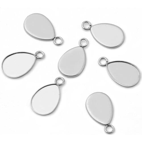 Stainless Steel Pendant Findings 10x14mm Drop Bezel with Loop Glass Cameo Cabochons Bases Blanks DIY Jewelry Making NO Fade