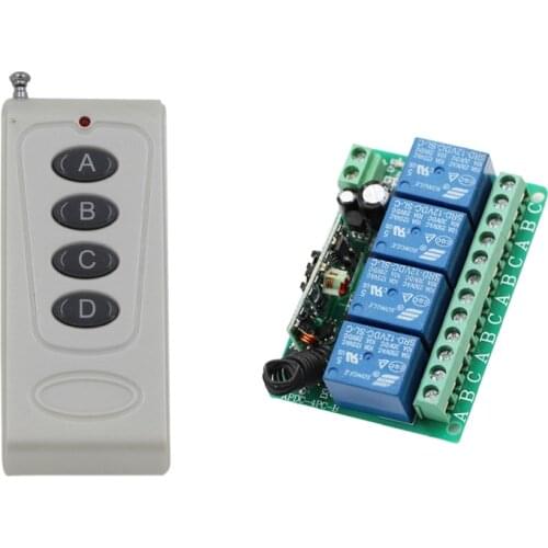 New DC 12V 10A 4CH RF Wireless Relay Remote Control Switch 315Mhz 433Mhz Transmitter & Receiver for Garage Door/ Window /Lamp